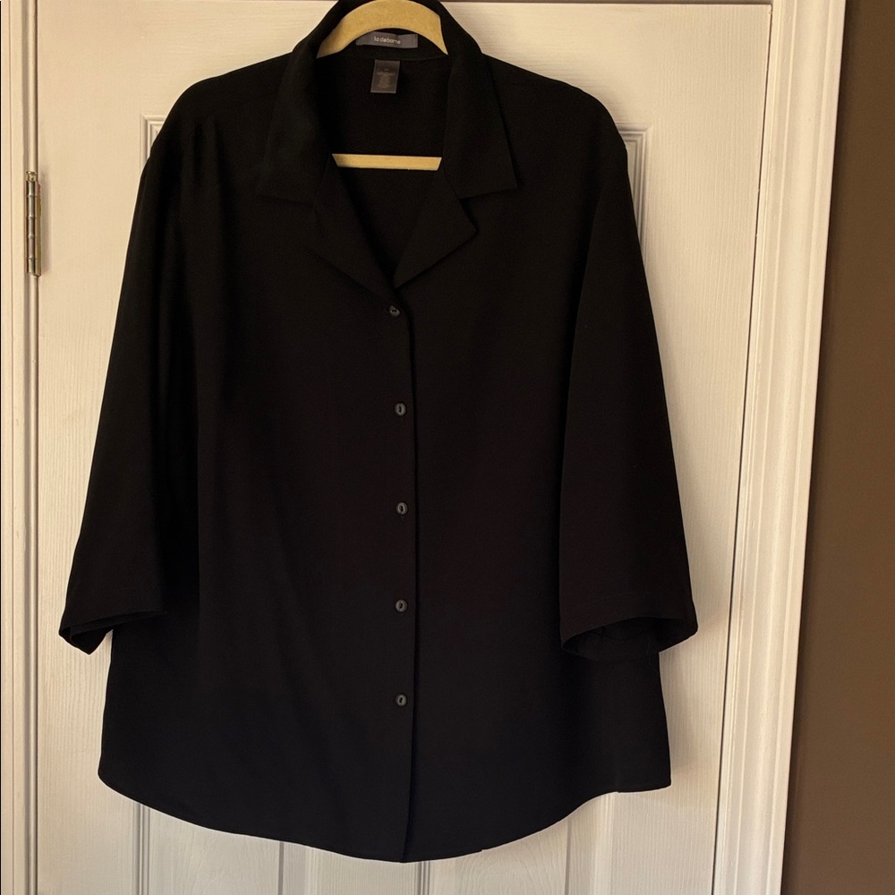 Liz Claiborne Black Collared Button-Up Top 2X